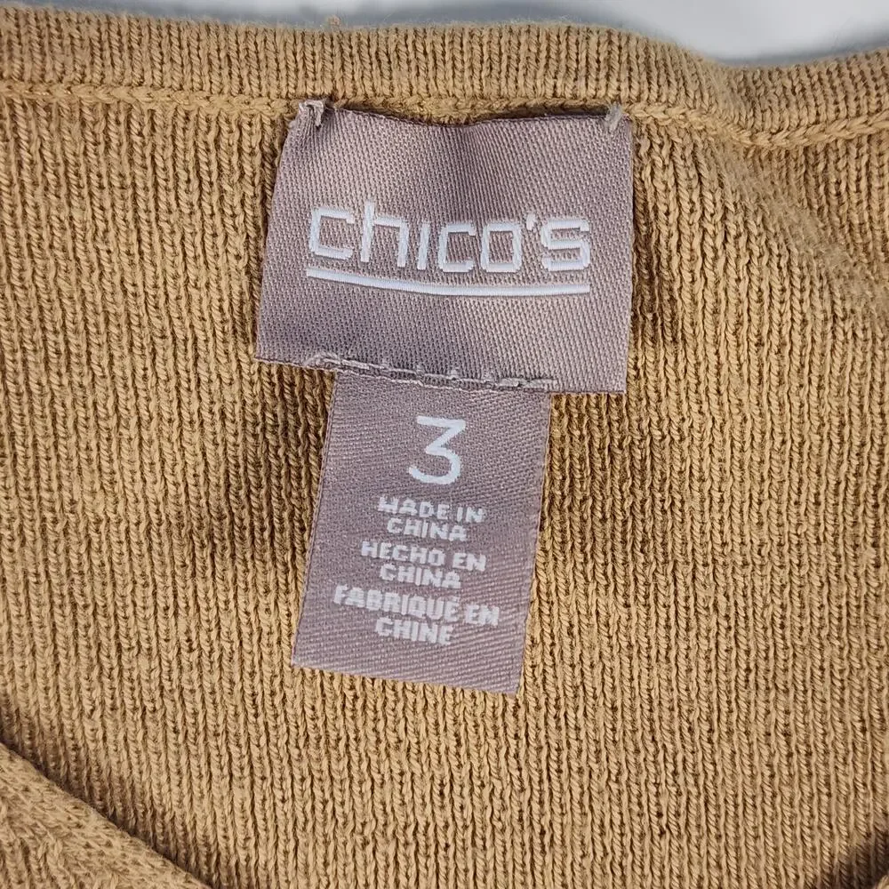 Chico's Camel V-Neck Knit Sweater Size 3 Relaxed Minimalist